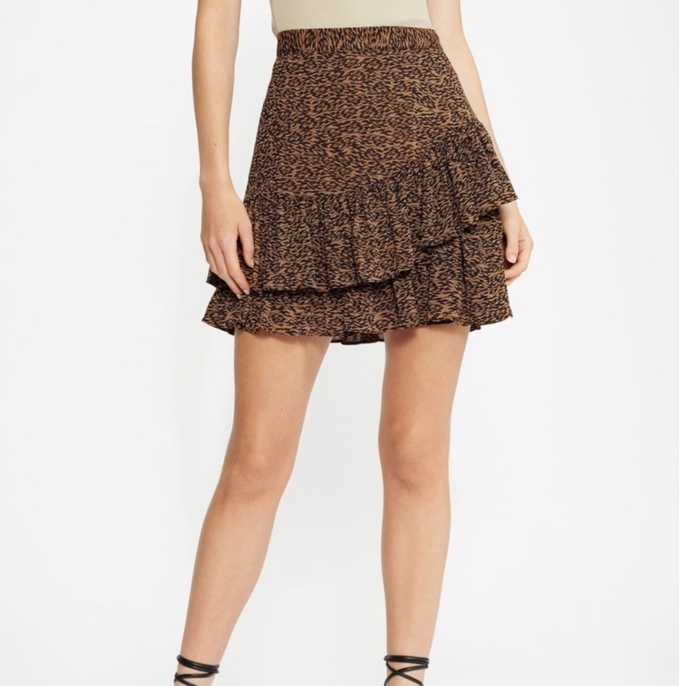Ted Baker London Adellyn Brown Animal Print Tiered Ruffle Mini Skirt 4 253868